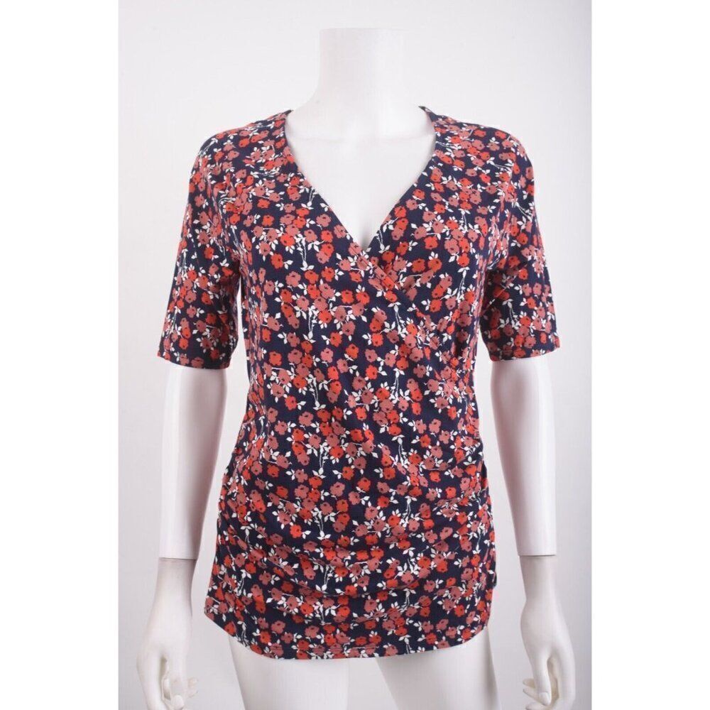 Boden Womans Wrap Top Shirt Blouse UK 16 US 12 Red Blue Floral T0939 NWT